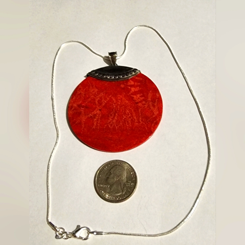 Vintage Sterling Silver Red Sponge Coral Necklace - Picture 6 of 7